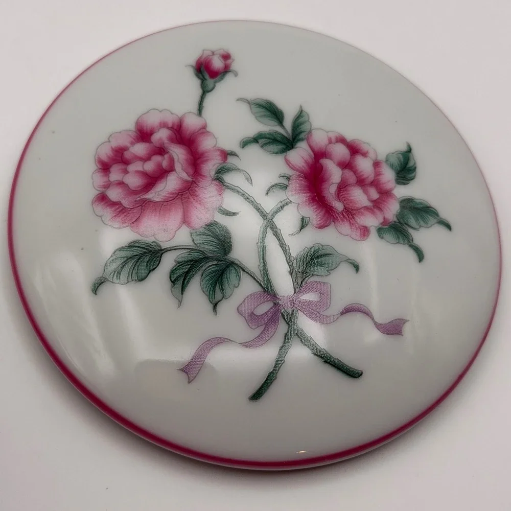 Vintage Japanese Porcelain‎ Trinket Box Floral Roses Lidded Dish